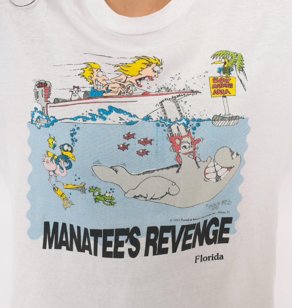 90s Manatee's Revenge Florida Graphic Tee White Cotton Cartoon Large L