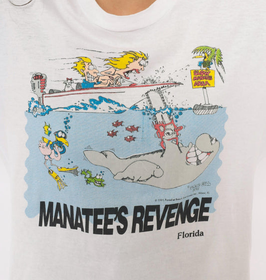 90s Manatee's Revenge Florida Graphic Tee White Cotton Cartoon Large L