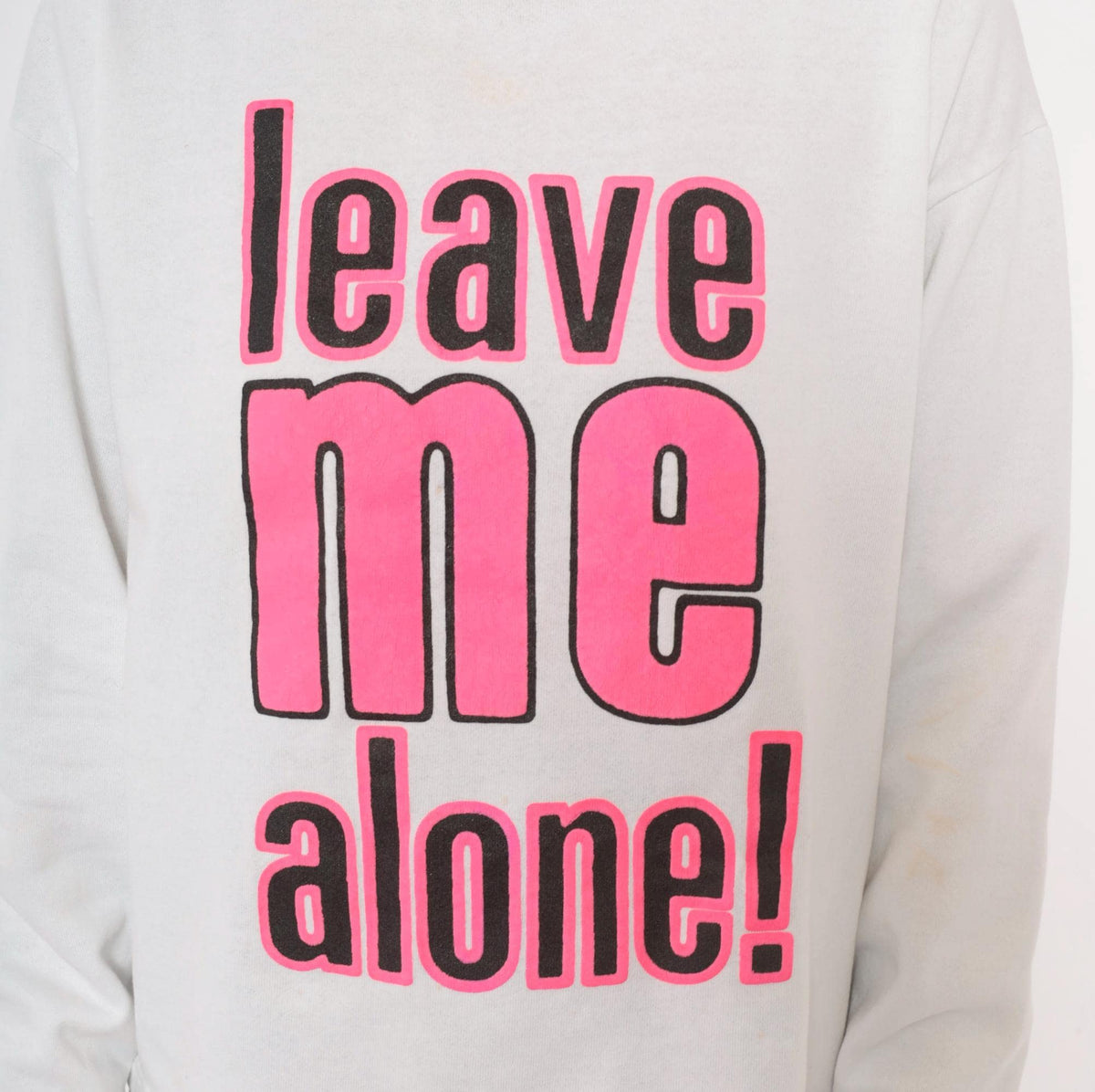 90s T-Best Leave Me Alone Sweatshirt White Pink Black Slogan Medium