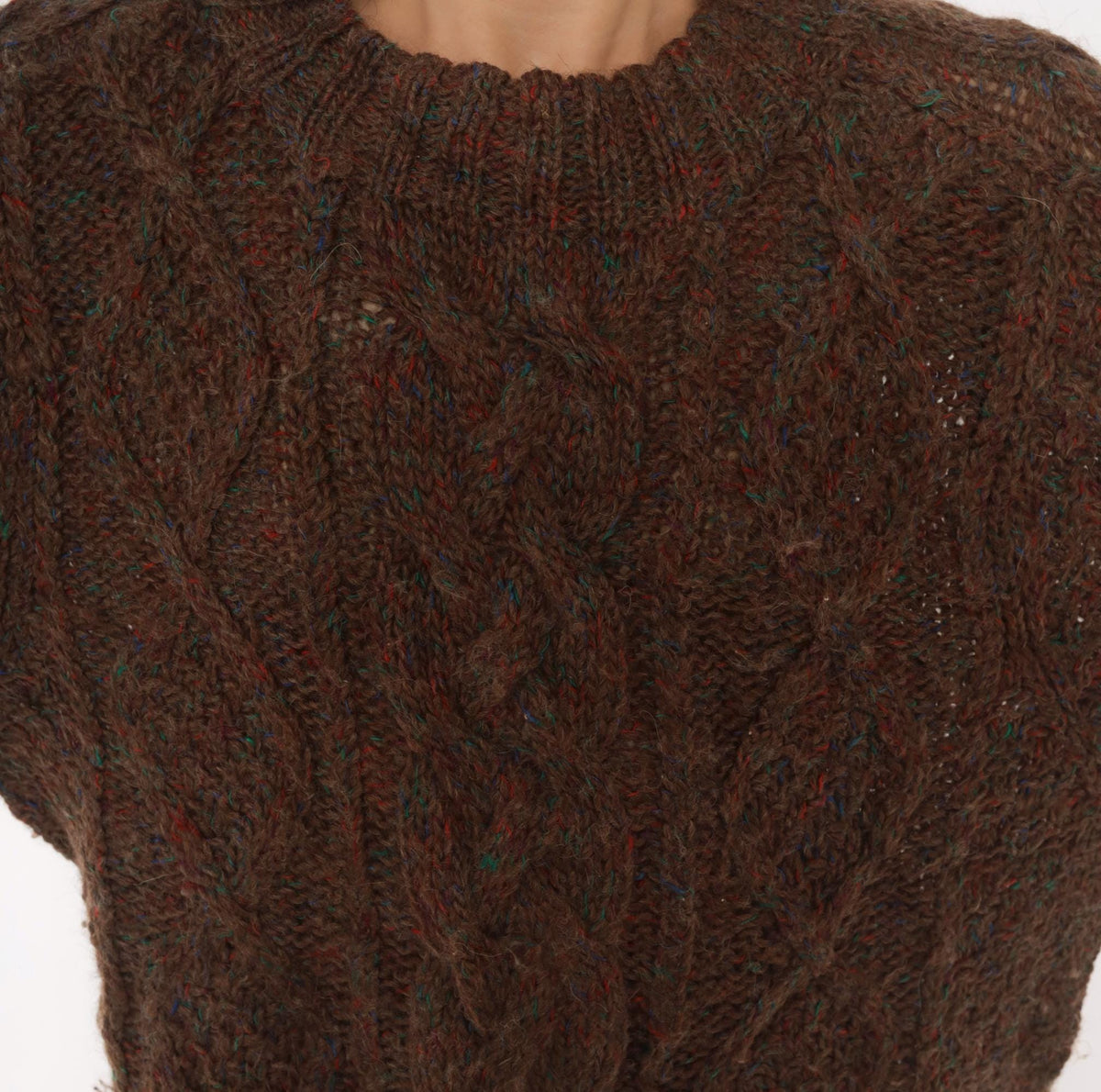 Tommy Hilfiger 90s Cable Knit Wool Sweater Brown Speckled Large