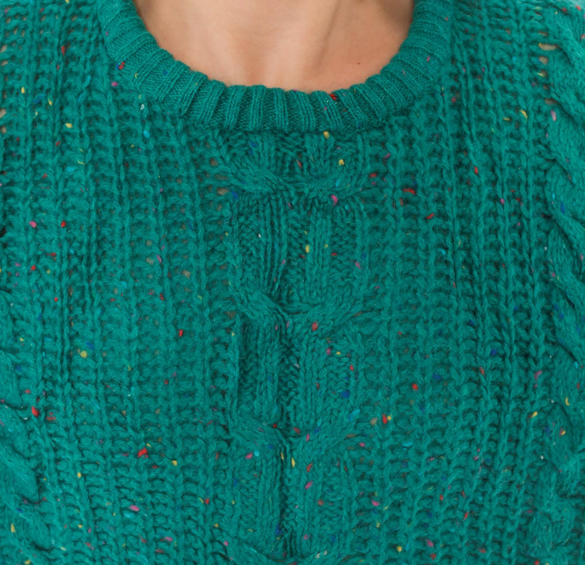 90s Cattivo Teal Cable Knit Wool Sweater Multicolor Speckled Crewneck Extra Large