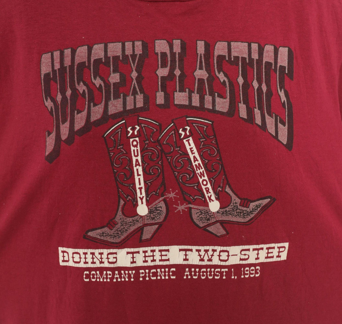 90s Fruit of the Loom Cowboy Boots Graphic Tee Burgundy Western Print Large