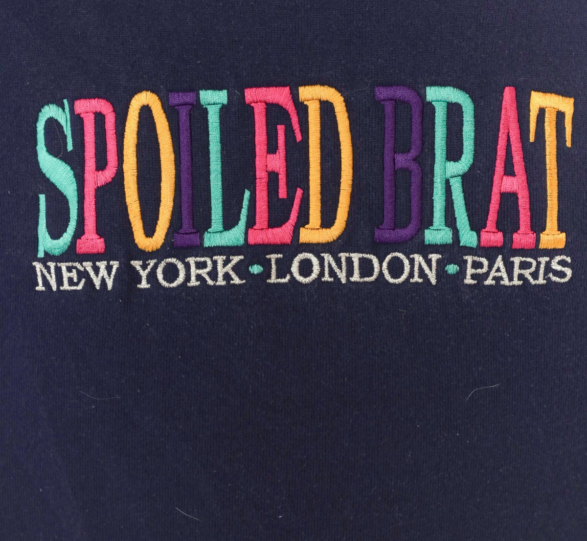 90s Spoiled Brat Navy Sweatshirt Embroidered Rainbow Text Extra Large XL