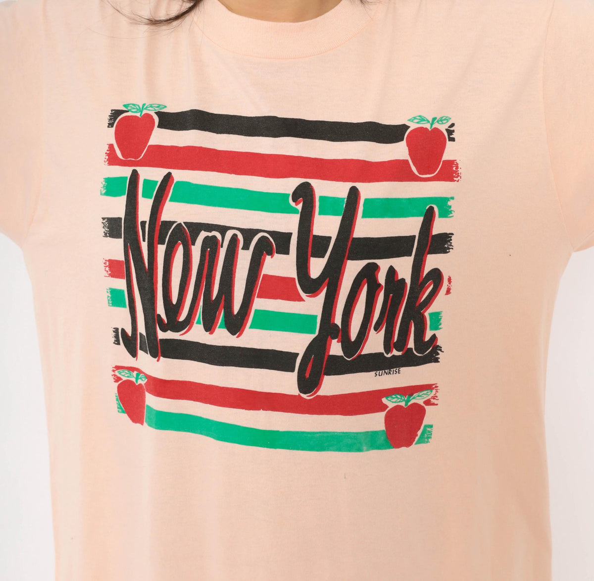 90s New York Souvenir Tee Pink Graphic Apple Stripe Crewneck Extra Large XL
