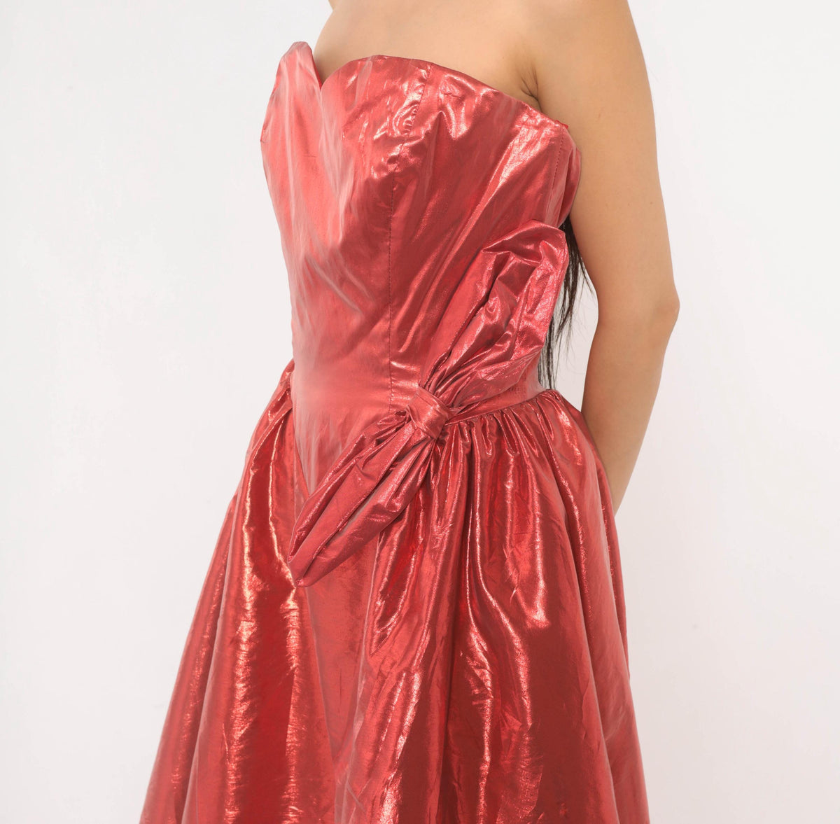 80s Nadine Formals Metallic Red Strapless Party Dress Sweetheart Neckline Medium M