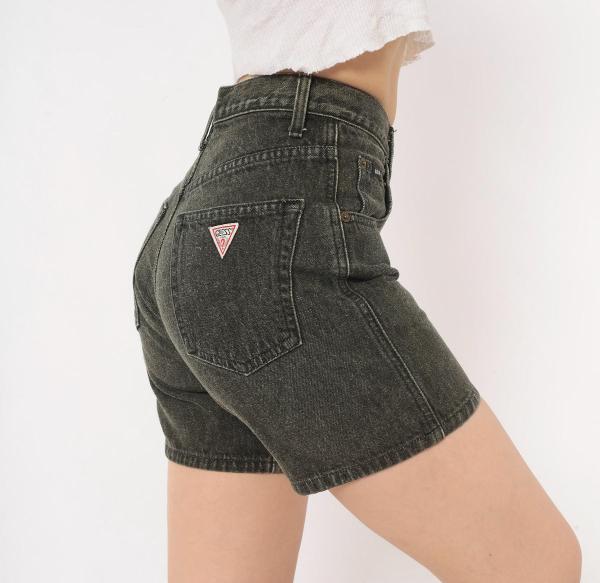 90s Guess Jeans Black Denim Shorts High Waist Faded Wash Cotton Extra Small XS