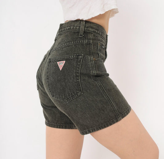90s Guess Jeans Black Denim Shorts High Waist Faded Wash Cotton Extra Small XS