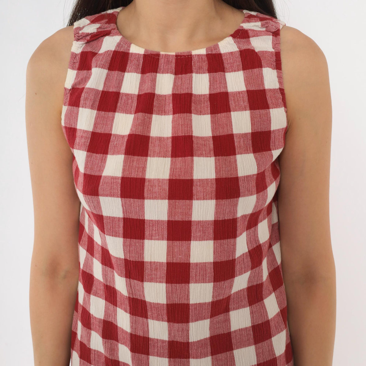 Y2K Red Gingham Sleeveless A-Line Dress Knee Length Medium M