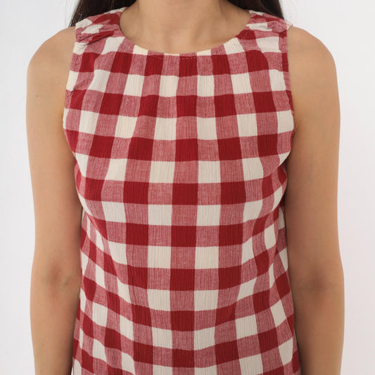 Y2K Red Gingham Sleeveless A-Line Dress Knee Length Medium M