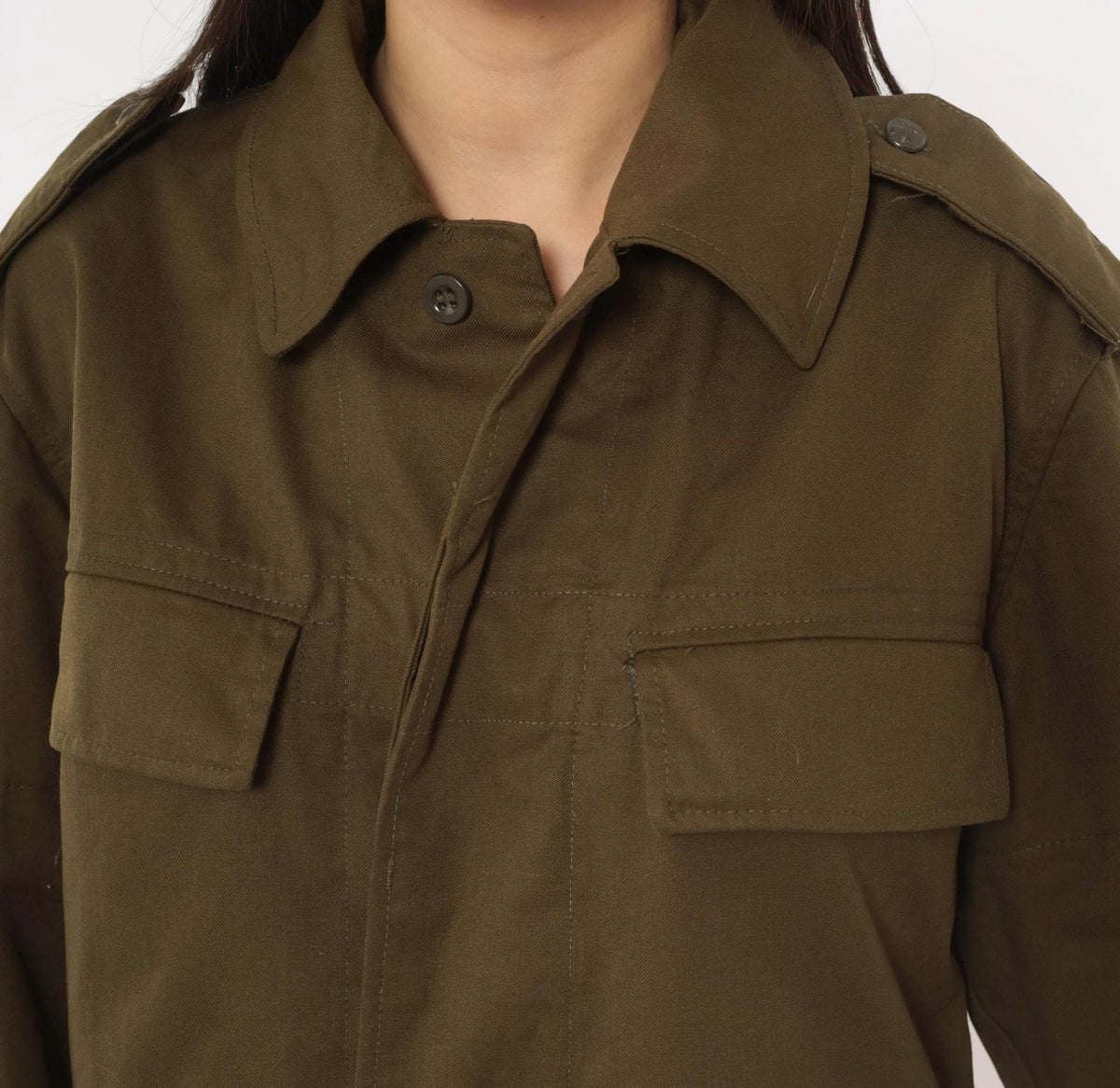 90s Olive Green Military Field Jacket Cotton Button Front Medium