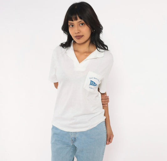 80s Fort Myers Beach Yacht Club Polo Shirt White Cotton Small