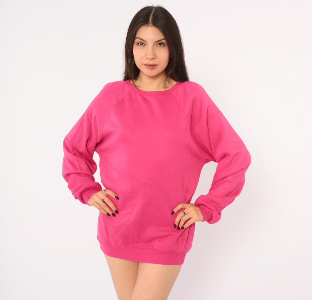 80s Keeping Up Hot Pink Raglan Sweatshirt Crew Neck Medium M