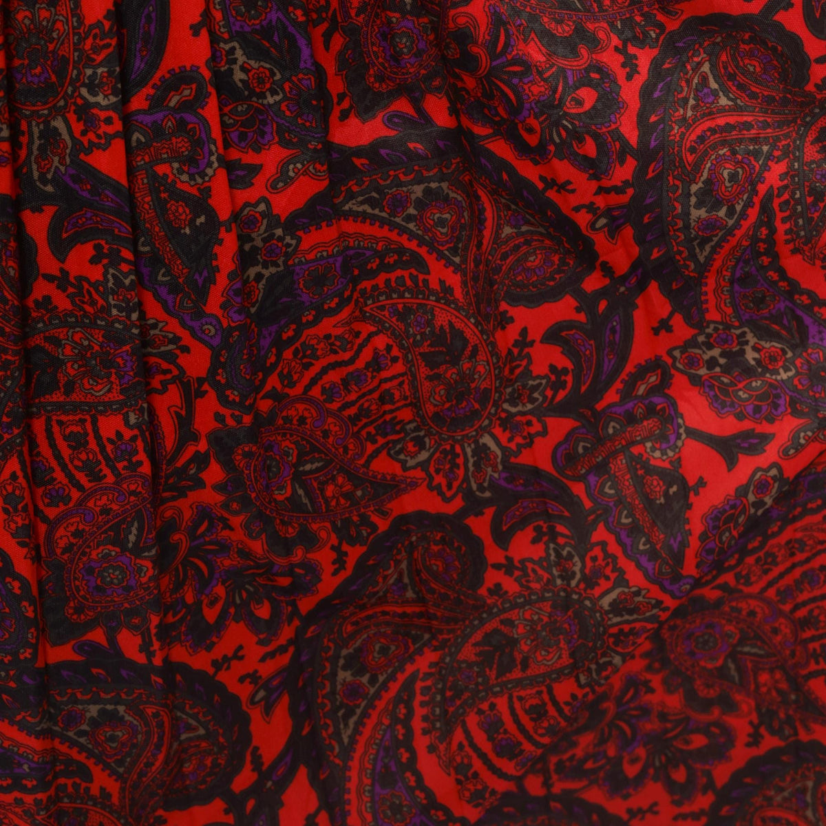 90s Paisley A-Line Skirt Red Black Purple Print Elastic Waist Large L