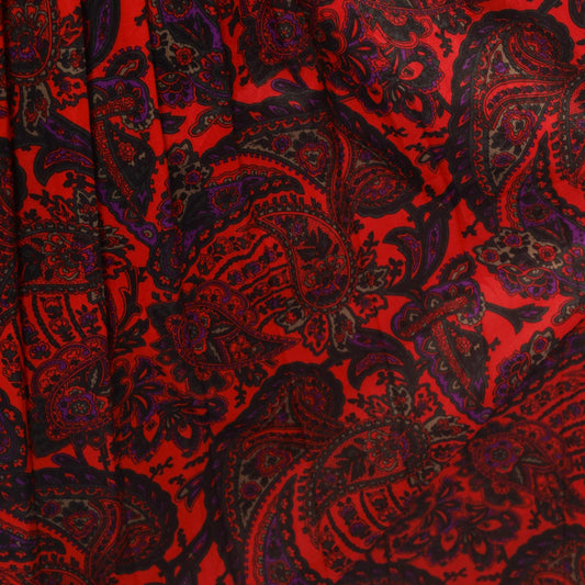 90s Paisley A-Line Skirt Red Black Purple Print Elastic Waist Large L