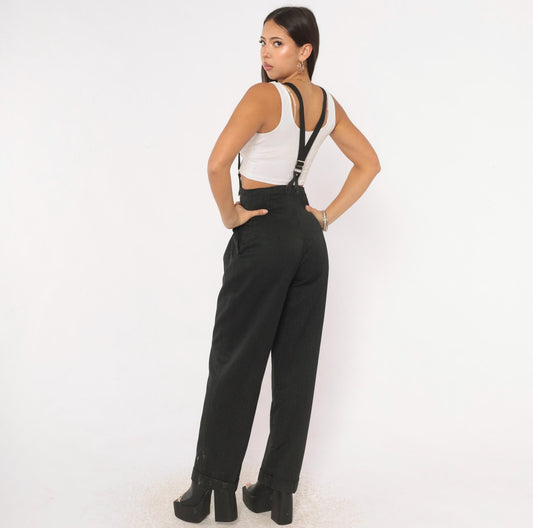 80s 7th Alternative Pinstripe Trousers Black High Waist Pleated Tapered Small S