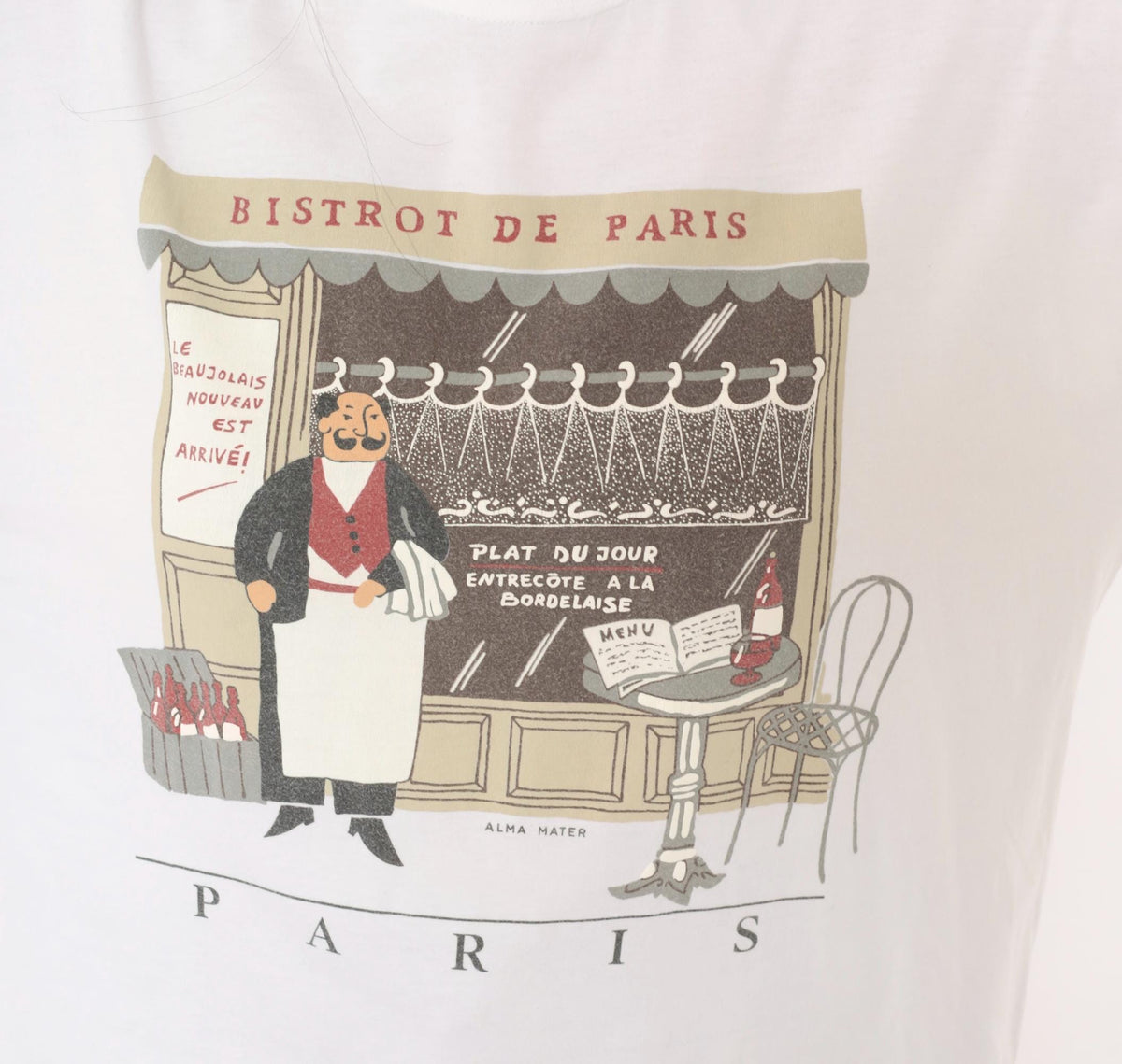 Y2K Alma Mater Paris Bistro Graphic Tee White Cotton Crew Neck Large L