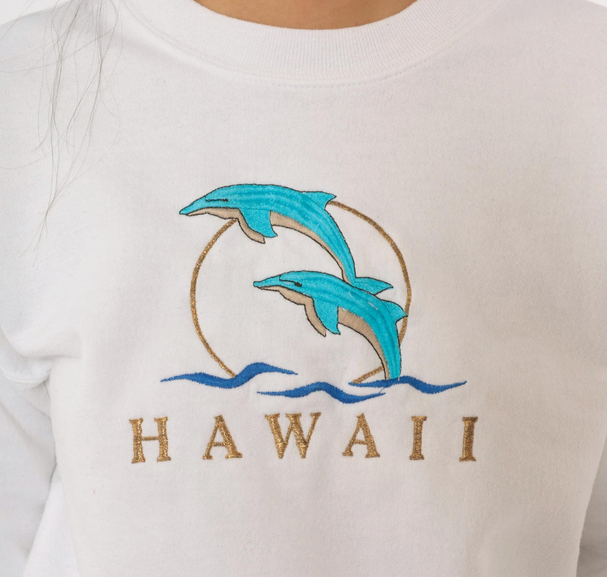 90s Hanes Hawaii Dolphin Embroidered Sweatshirt White Crewneck Small