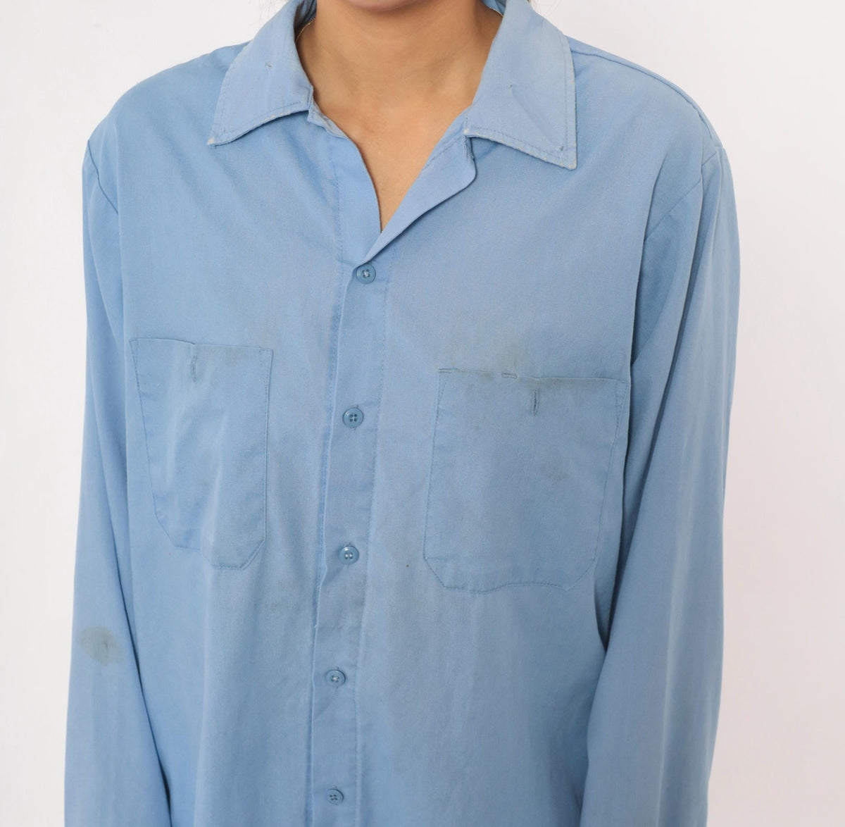 90s Dickies Light Blue Work Shirt Button Front Medium Distressed