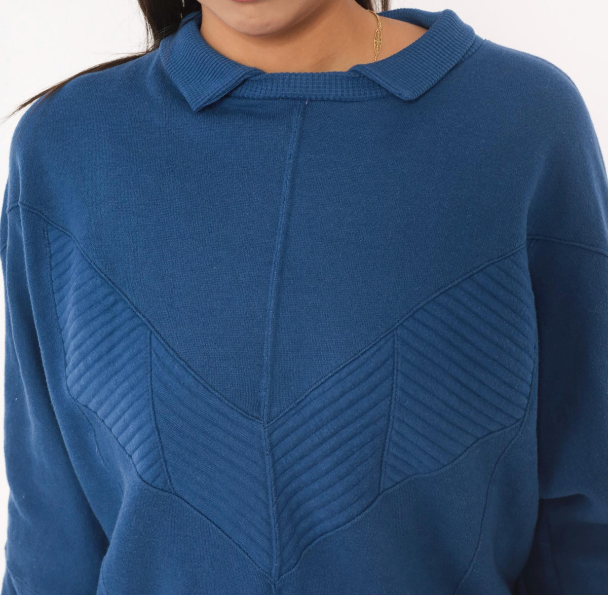 80s Cobalt Sweatshirt Chevron Quilted Panel Collared Cotler Small