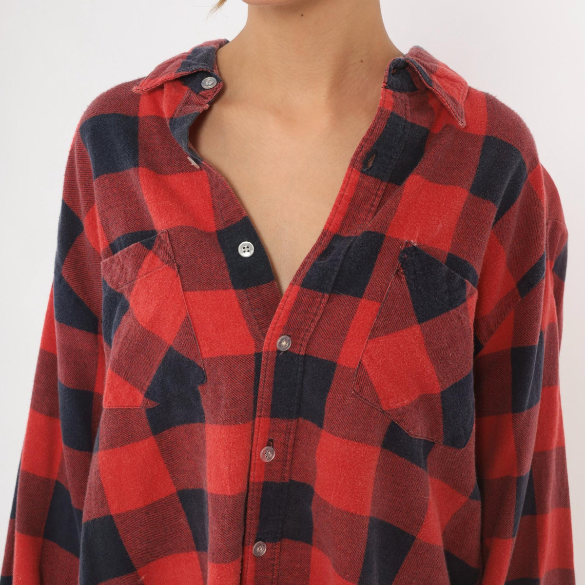 90s Hunter's Lane Buffalo Plaid Flannel Shirt Red Navy Cotton Extra Large