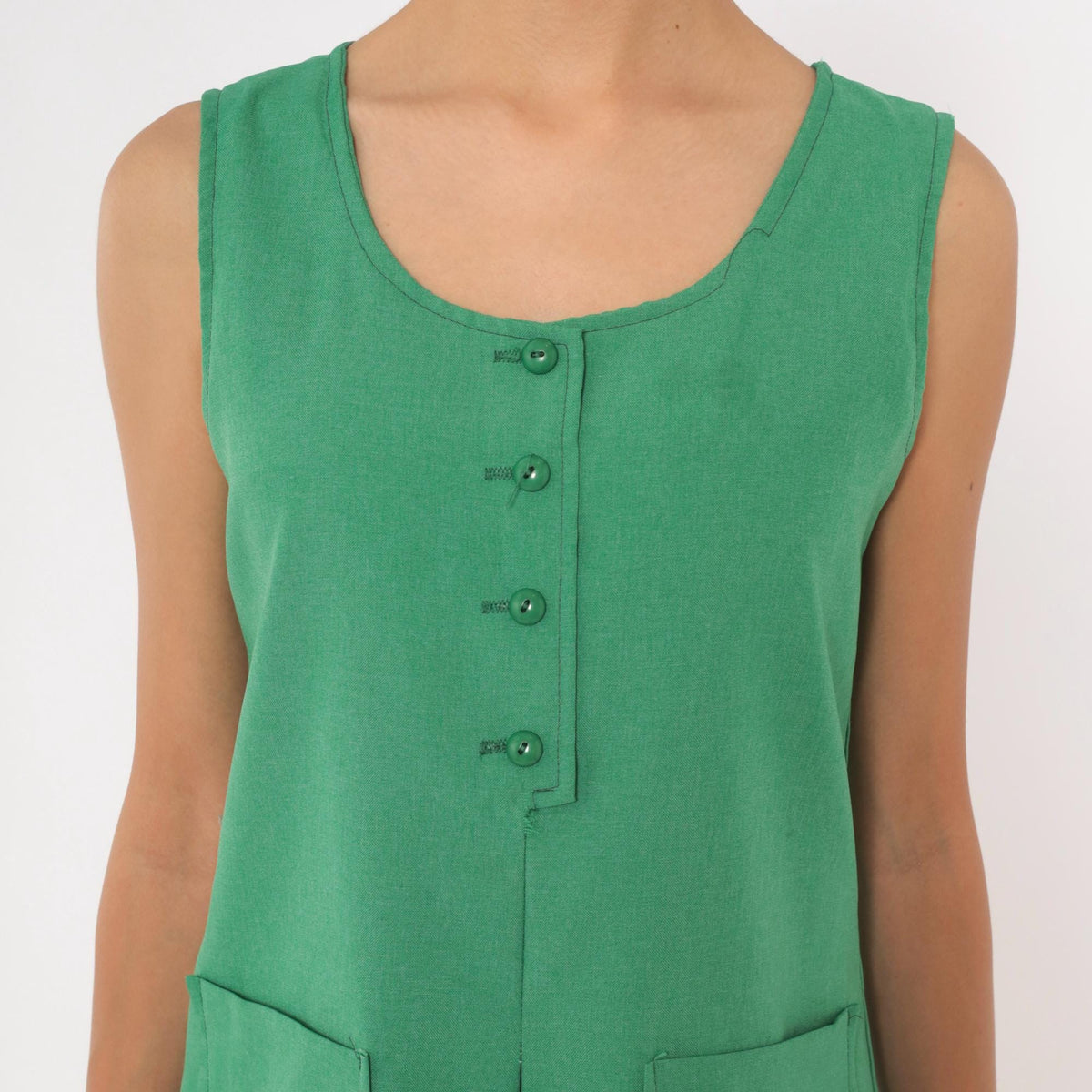 80s Kelly Green Mini Dress Sleeveless A-Line Shift Scoop Neck Extra Small XS