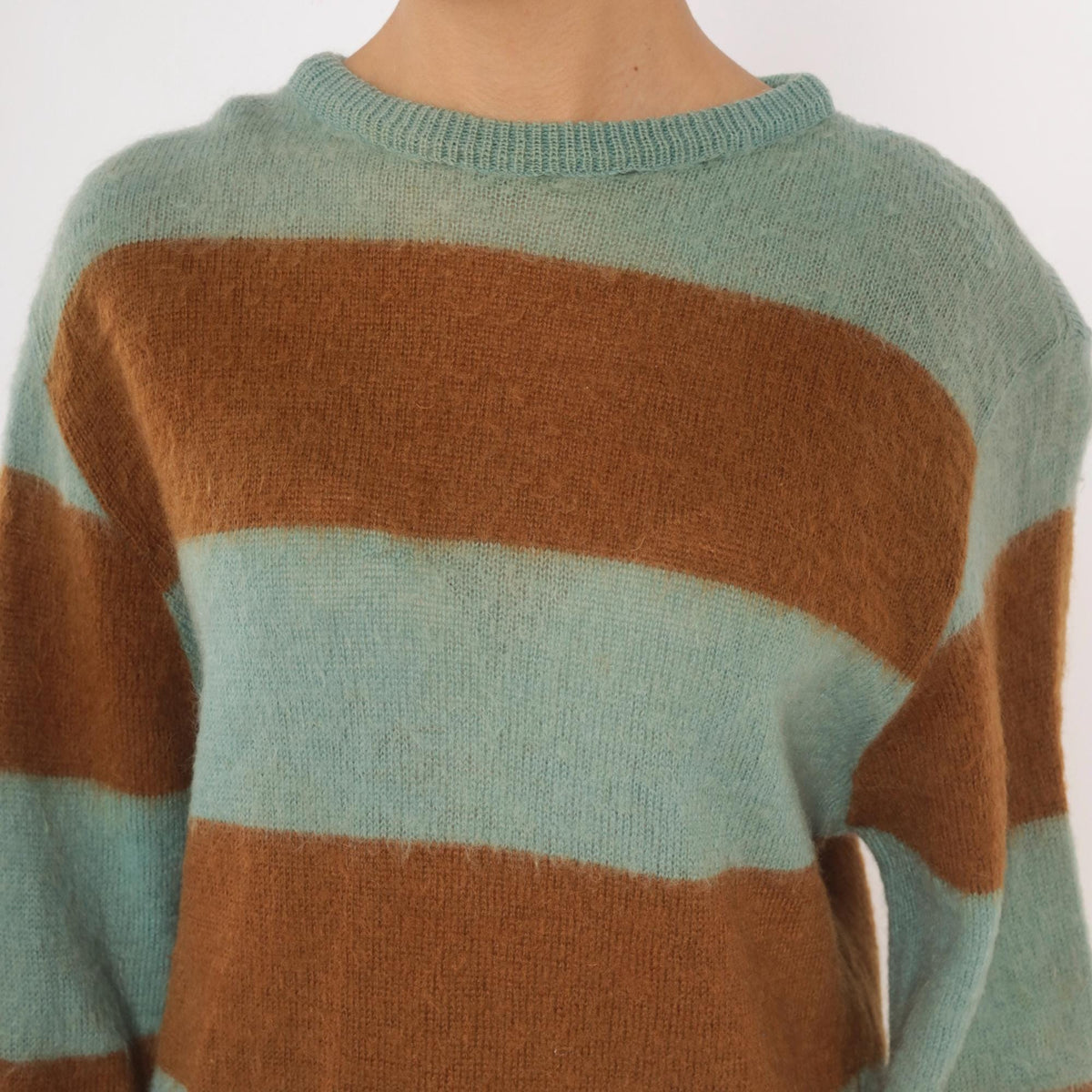80s The Horses Mane Striped Mohair Wool Sweater Blue Brown Medium