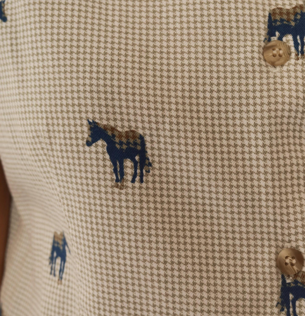 90s Five Star Horse Print Sleeveless Blouse Beige Cobalt Collar Small