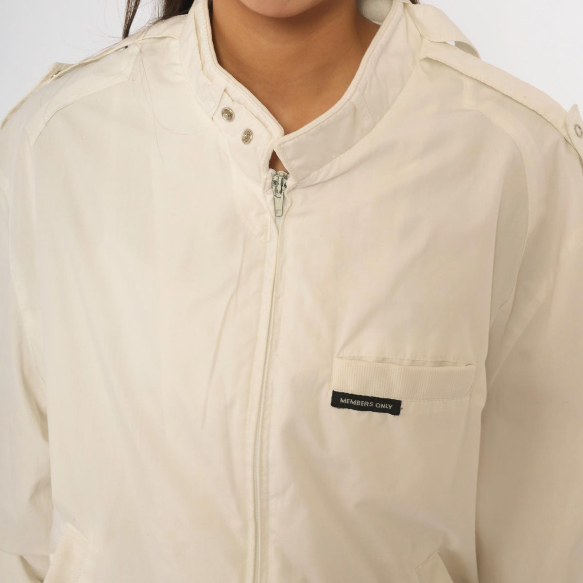 80s Members Only White Harrington Jacket Raglan Medium
