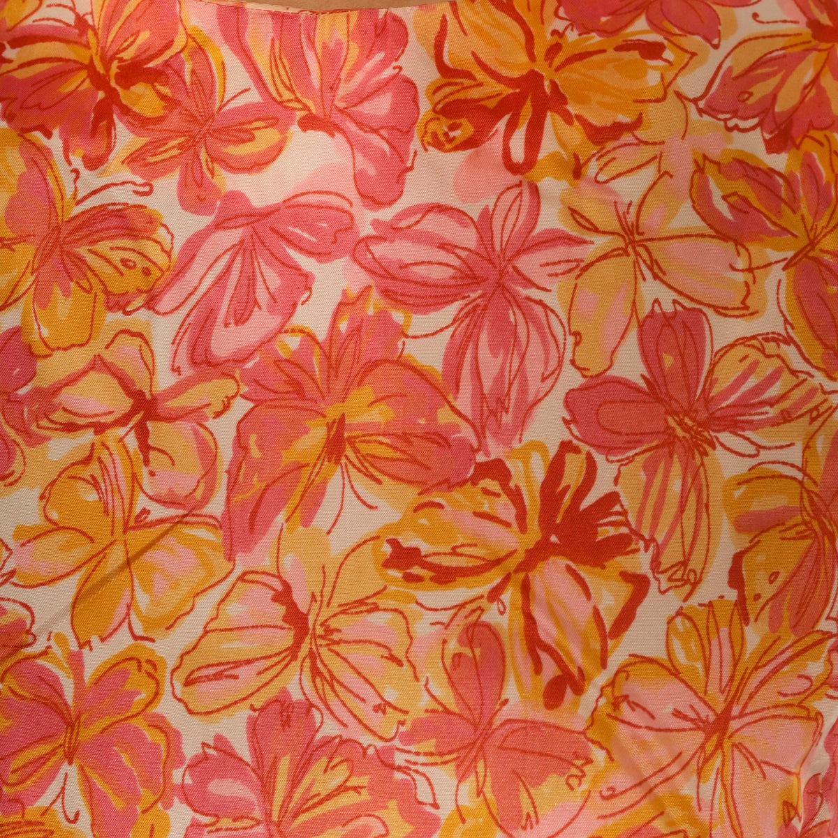 60s Butterfly Floral Sleeveless Blouse White Orange Pink Crew Neck Small