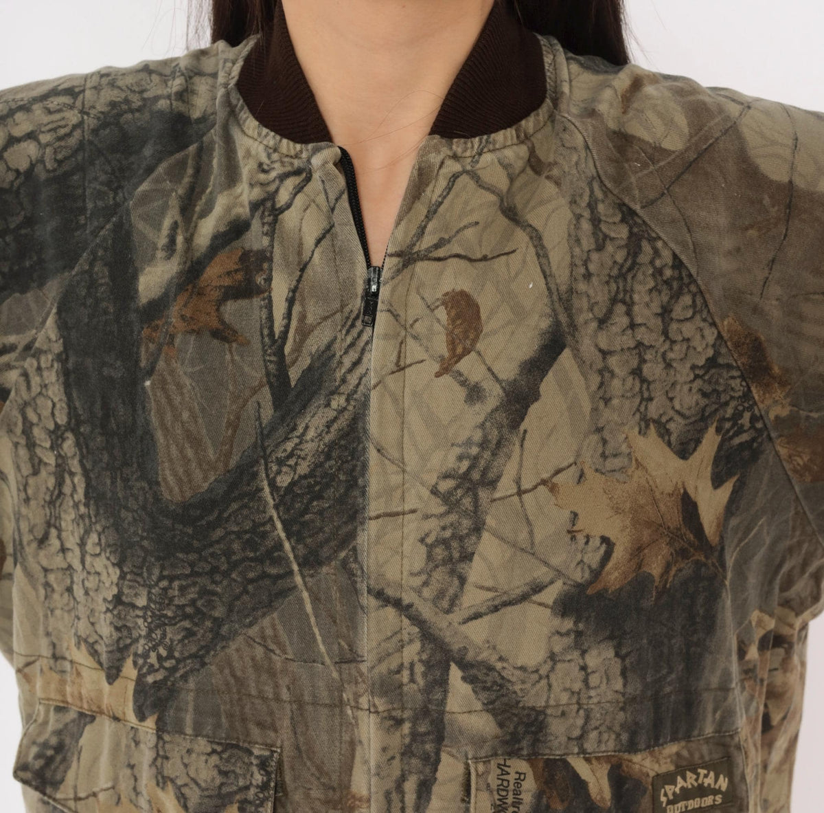 90s Spartan Realtree Camo Bomber Jacket Brown Beige Tree Print Medium