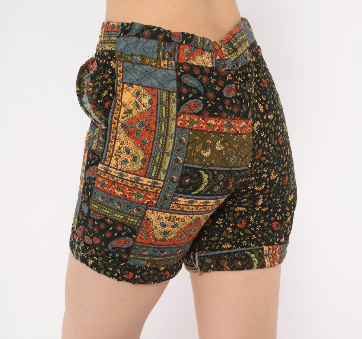 90s Patchwork Floral Shorts Black Paisley Quilted High Rise Small