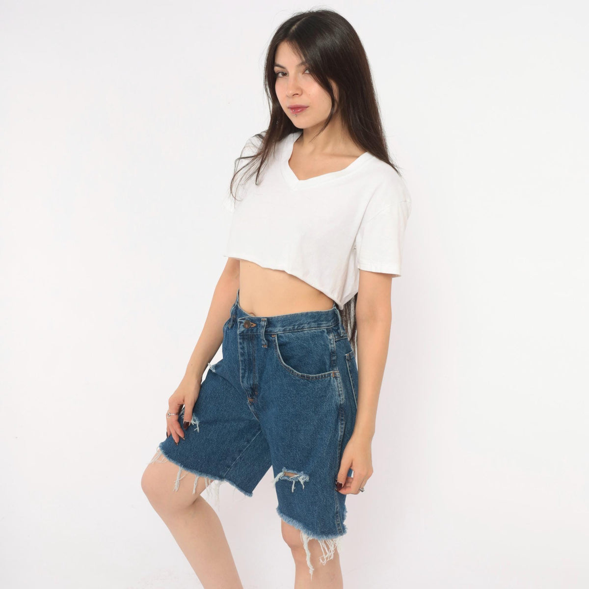 Y2K Rustler Distressed Denim Cutoff Shorts Blue High Rise Medium