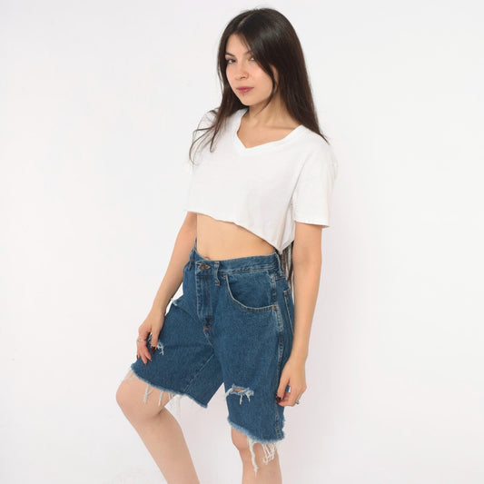 Y2K Rustler Distressed Denim Cutoff Shorts Blue High Rise Medium