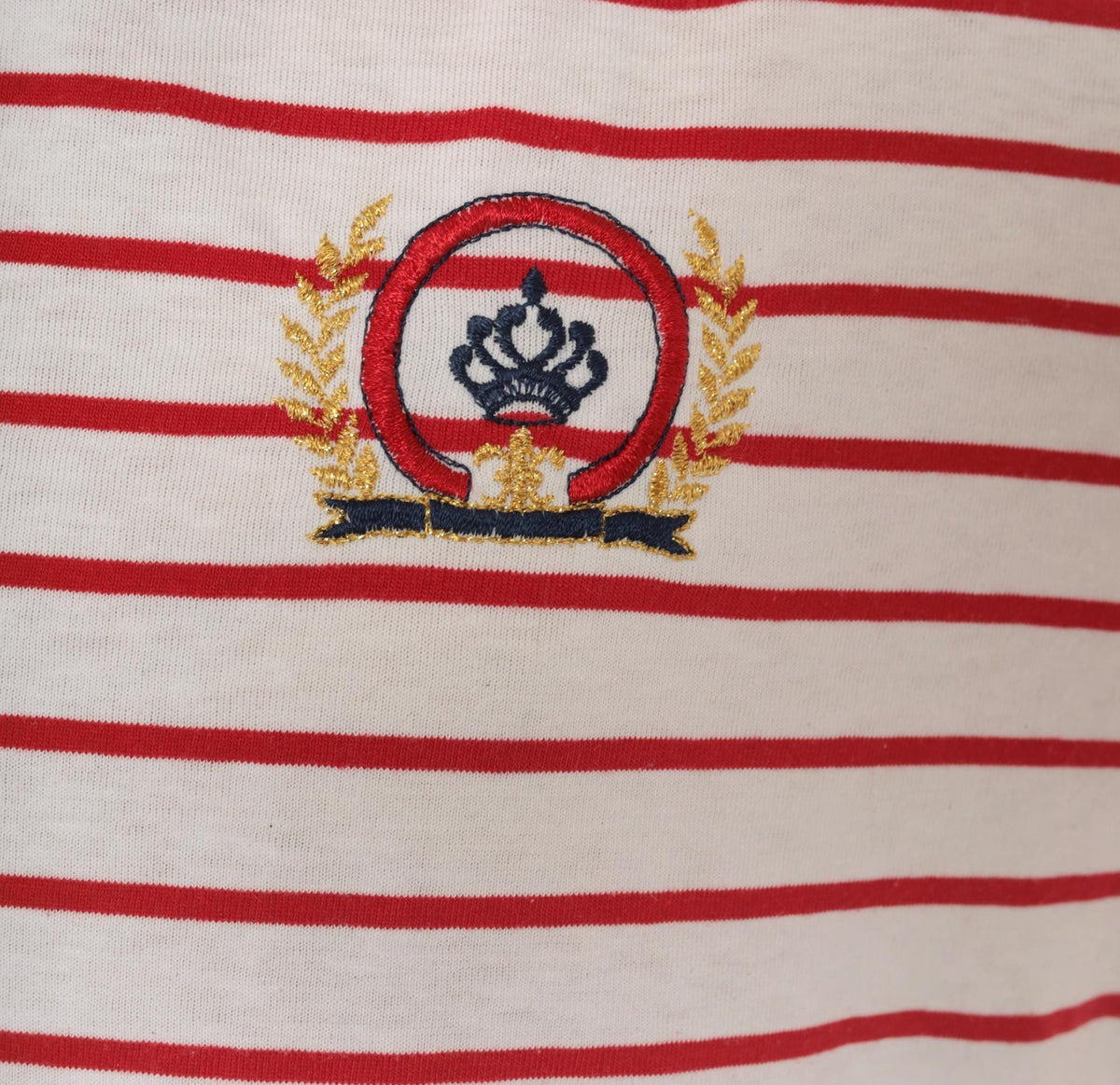 80s Golden Plaza Nautical Striped Tee Red White Embroidered Crest Large