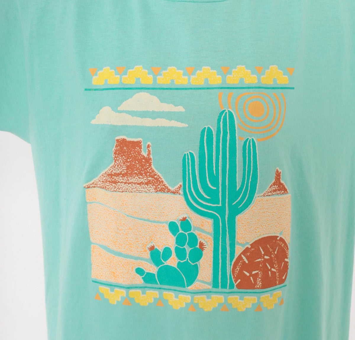 90s Screen Stars Desert Cactus Graphic Tee Seafoam Green Southwestern Extra Large XL