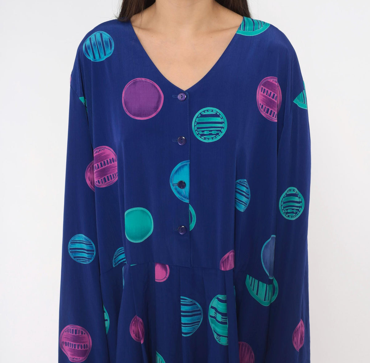 90s Stephanie Thomas Circle Print Dress Purple Blue Plus Size XXL