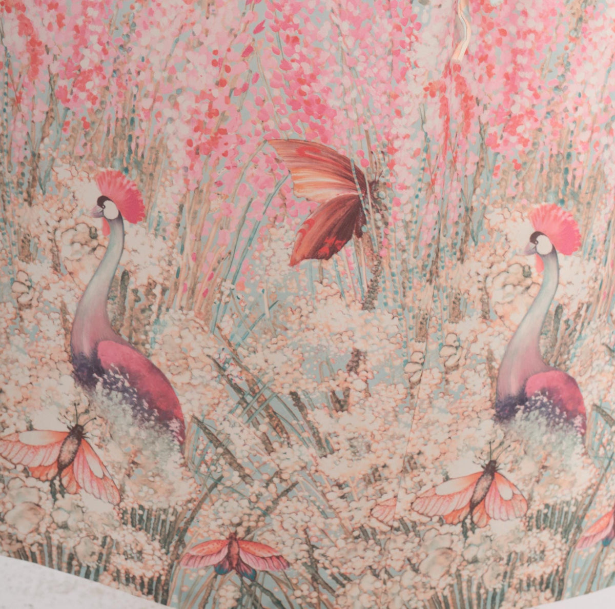 70s T.V. Sangers Crane Bird Caftan Maxi Dress Blue Pink Floral Large