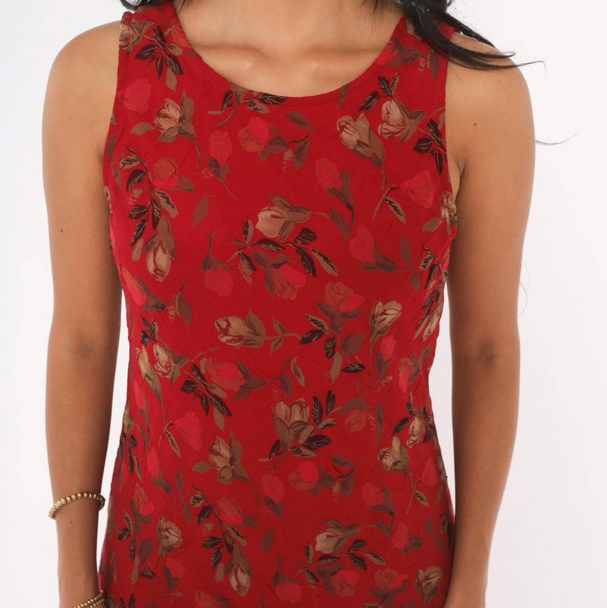 90s City Triangles Red Floral Dress Knee Length Sleeveless Small S