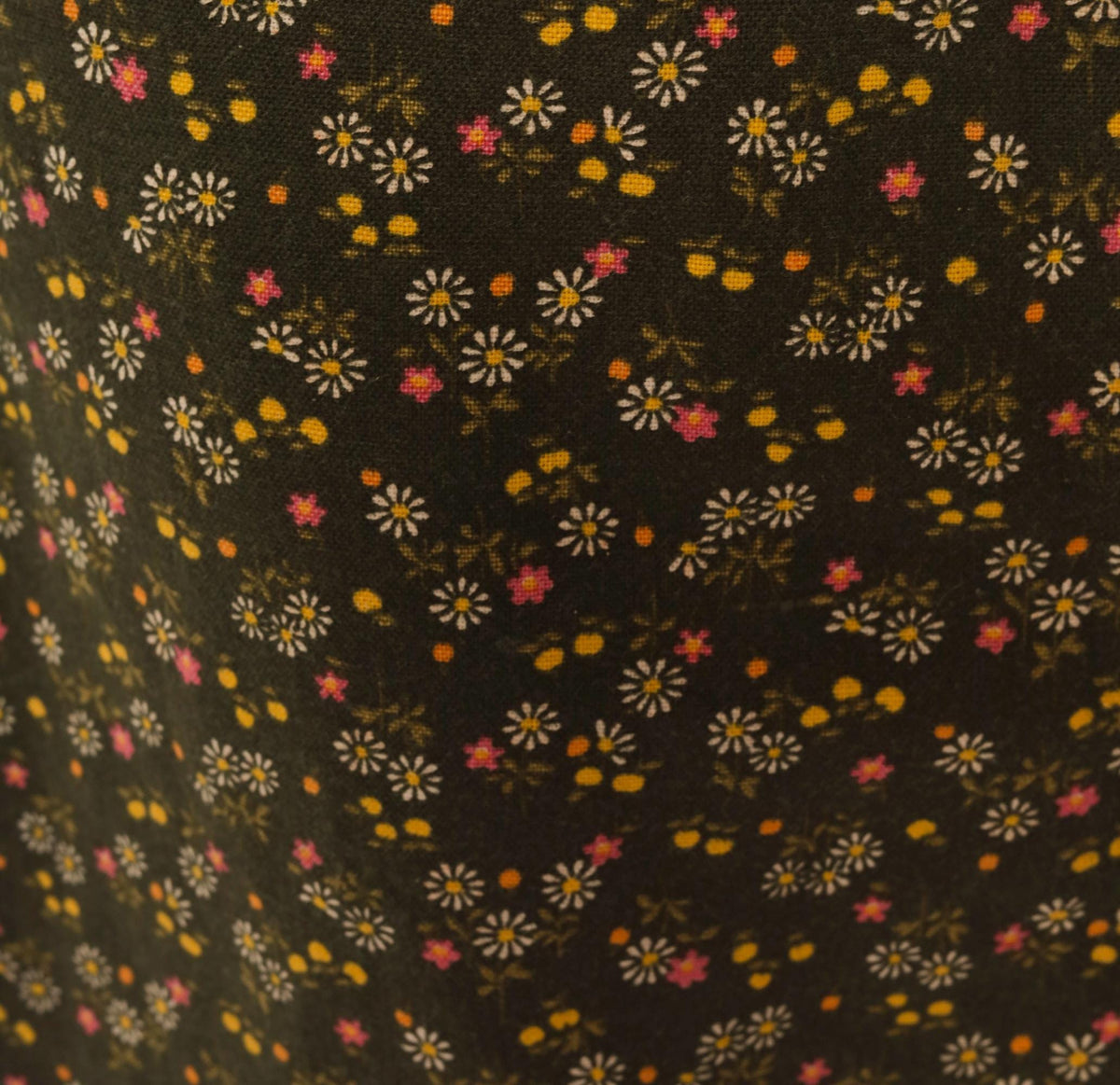 70s Olive Green Ditsy Floral A-Line Skirt High Waist Prairie Extra Small XS