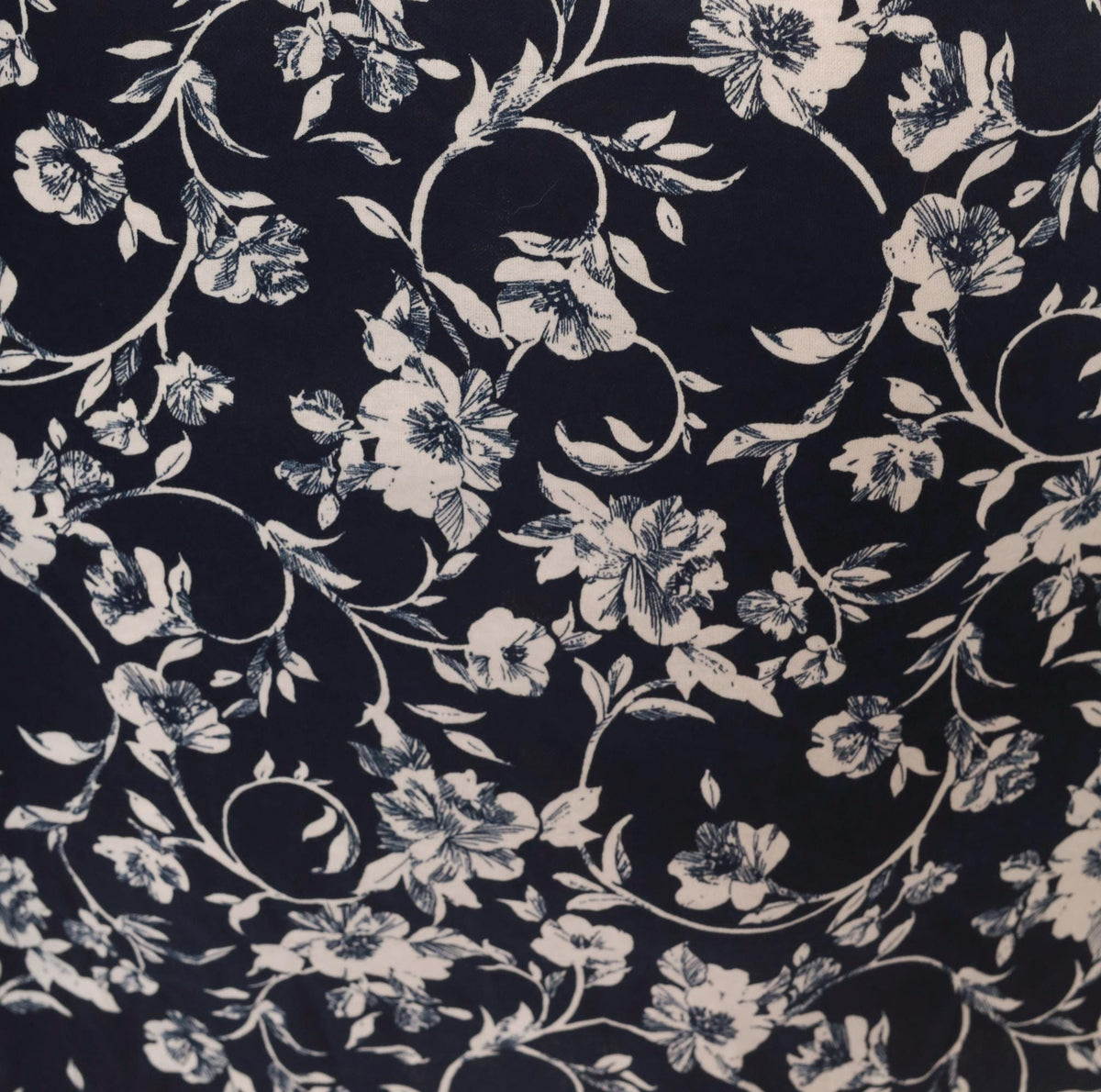 80s Season Ticket Navy Floral Midi Skirt White Flower Print Cotton Small