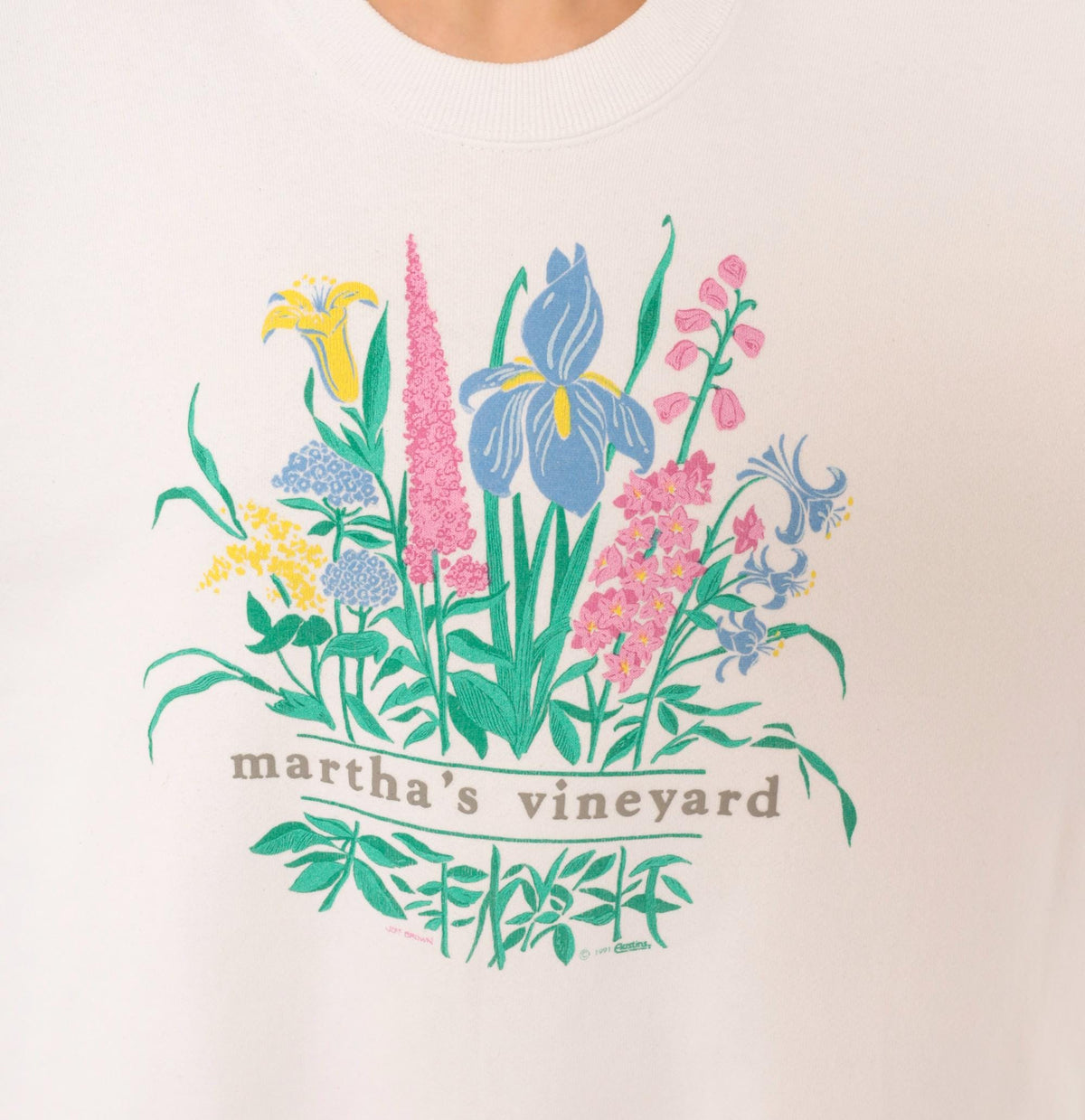 90s Lee Martha's Vineyard Floral Sweatshirt White Wildflower Graphic Large