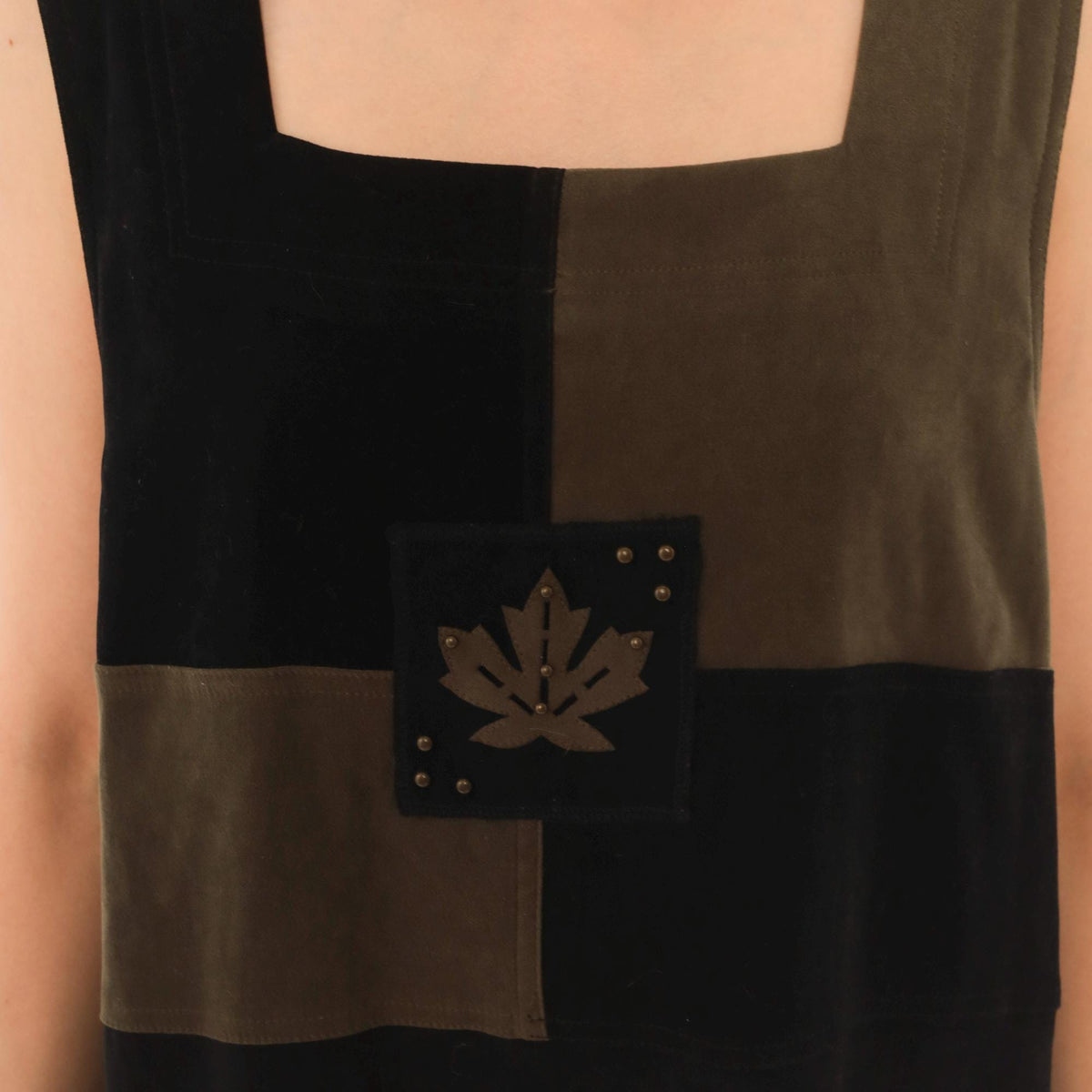 80s Jaclyn Smith Black Olive Color Block Maxi Dress Leaf Applique Extra Large XXL