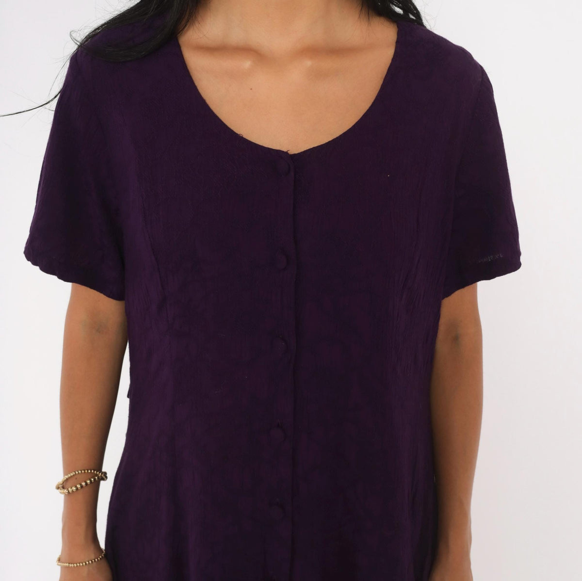 90s Dress Barn Purple Maxi Dress Button Front A-Line Short Sleeve Extra Large
