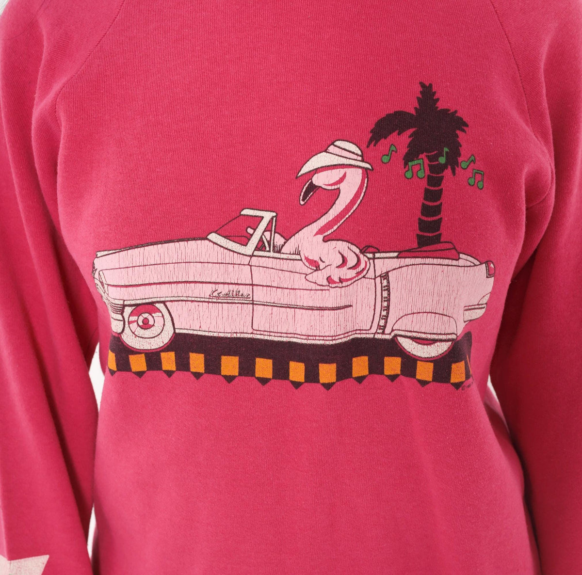 90s Jerzees Flamingo Convertible Car Raglan Sweatshirt Pink Small