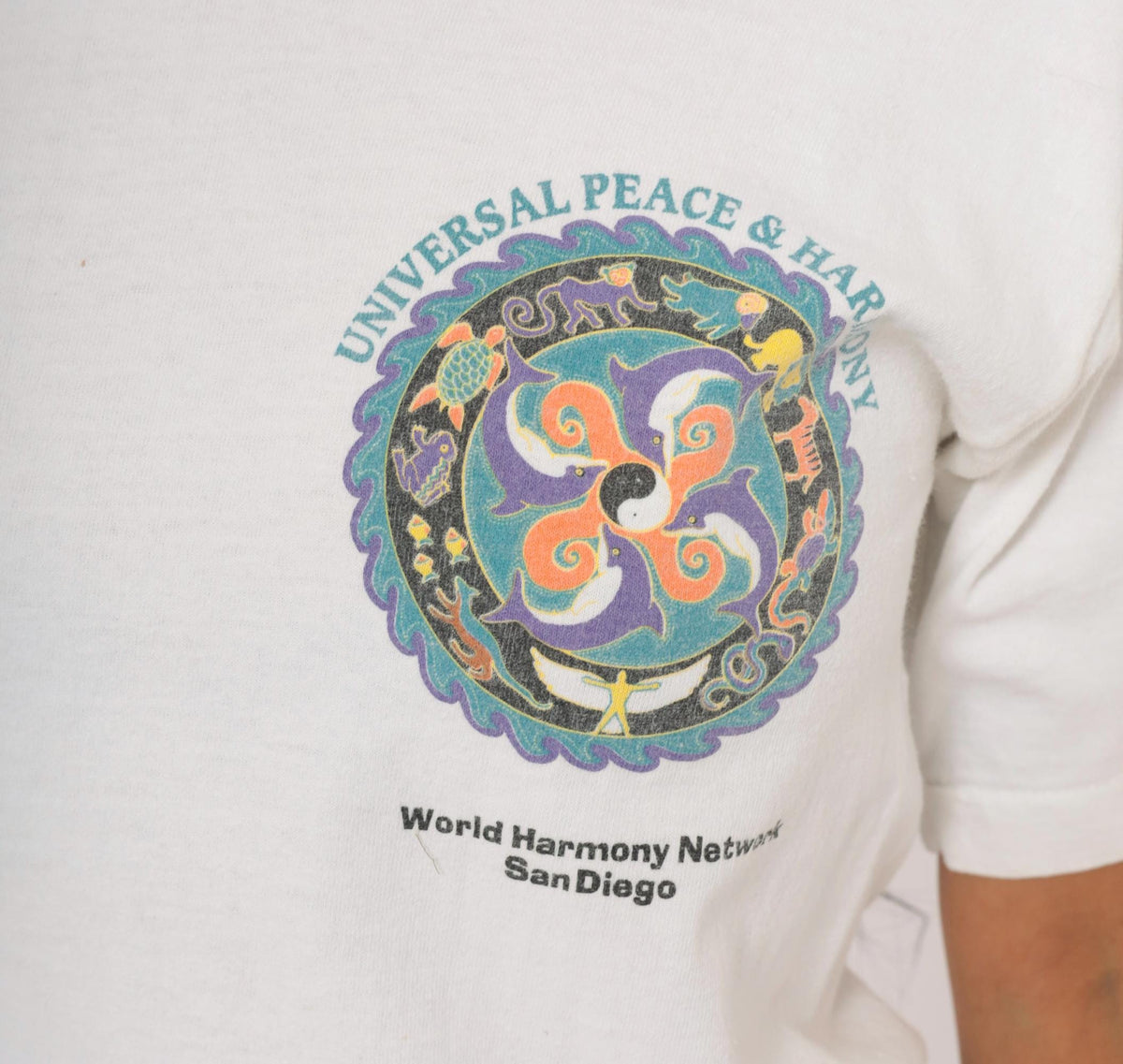 90s San Diego Dolphin Yin Yang Mandala Graphic Tee White Small