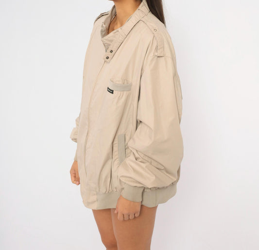 80s Members Only Bomber Jacket Beige Raglan Zip Front Plus Size XXL