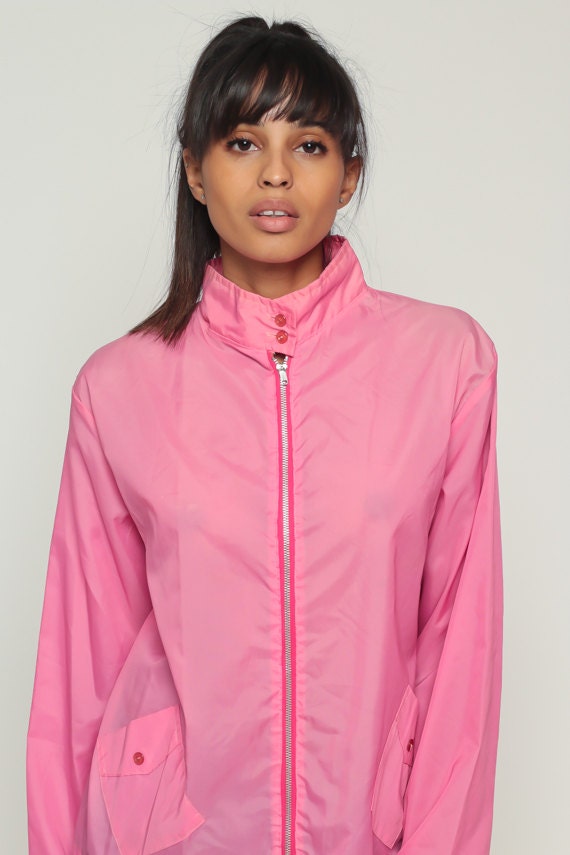 80s Pink Nylon Windbreaker Jacket Funnel Neck Shell Small Medium