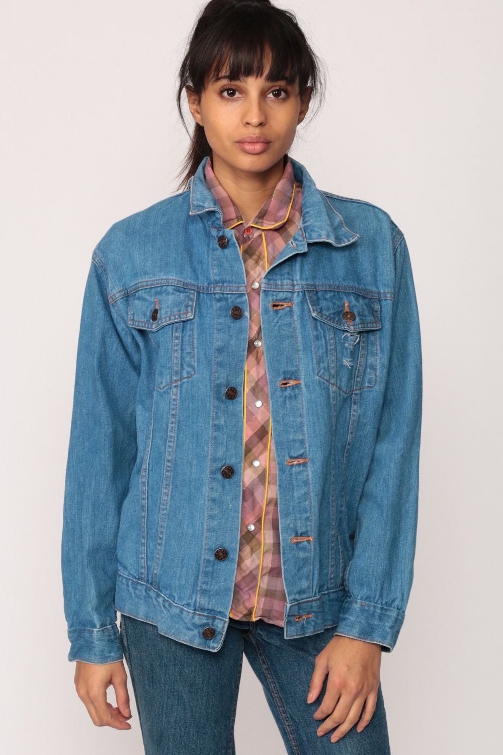 80s Blue Denim Jacket Button-Up Jean Jacket Small