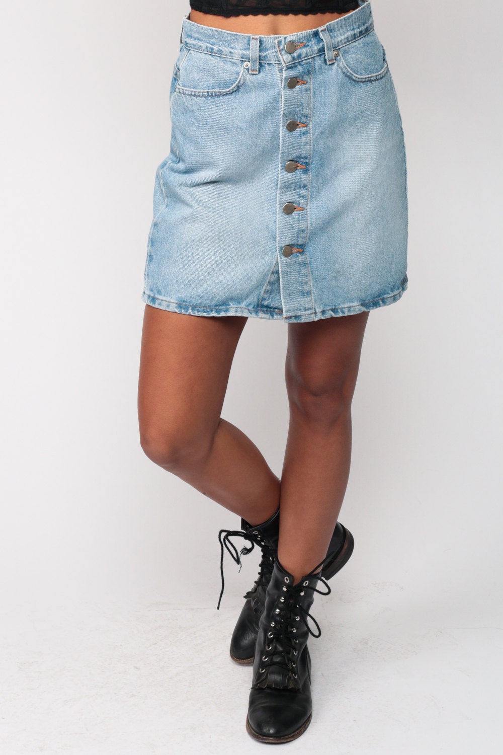 90s High Waisted Denim Mini Skirt Button Up Blue Jean Extra Small