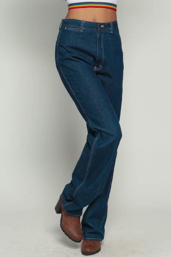 70s Bon Bon High Waisted Jeans Dark Blue Grapes Straight Leg Medium 28